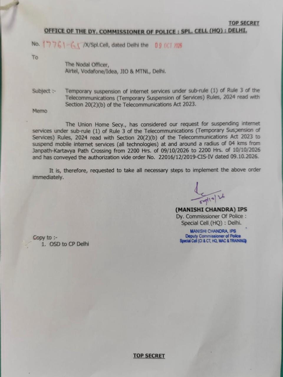 Internet services suspended in Central Delhi ahead of proposed protest tomorrow