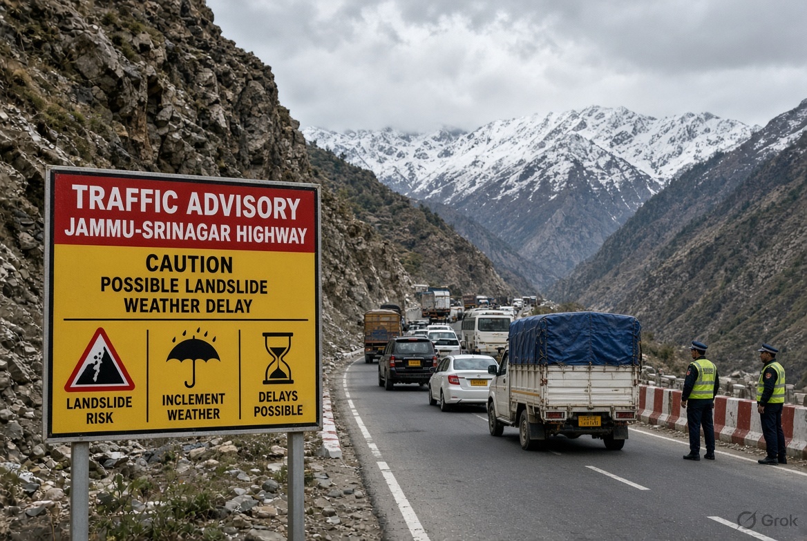'Jammu-Srinagar Highway Traffic Update:  Very slow movement due to single lane & breakdown; check advisory for Sept 28'